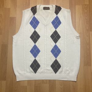 Vintage Brooks Brothers 100% Cotton Vest Diamond Pattern Men XL Made Hong Kong
